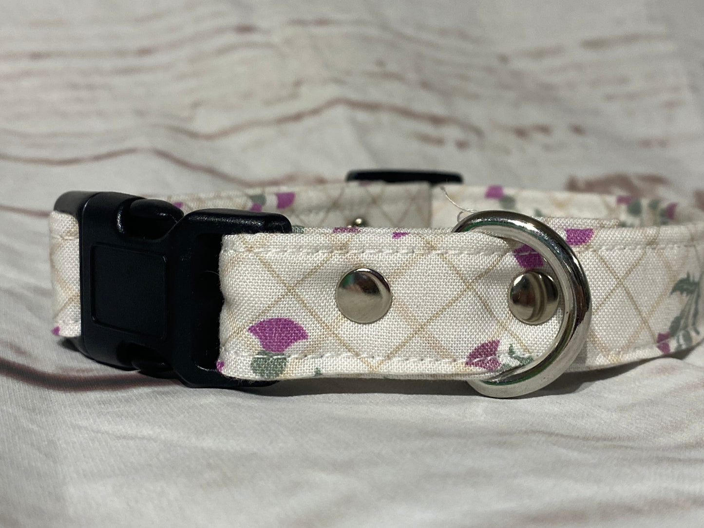 Dog Collar  - Ivory tartan / Plaid with Thistle design