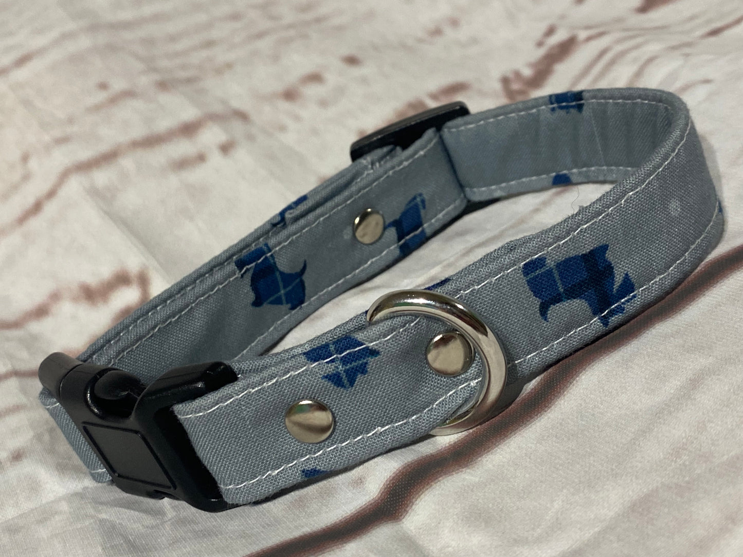 Dog Collar  - Blue Scottie Dog tartan /Plaid design