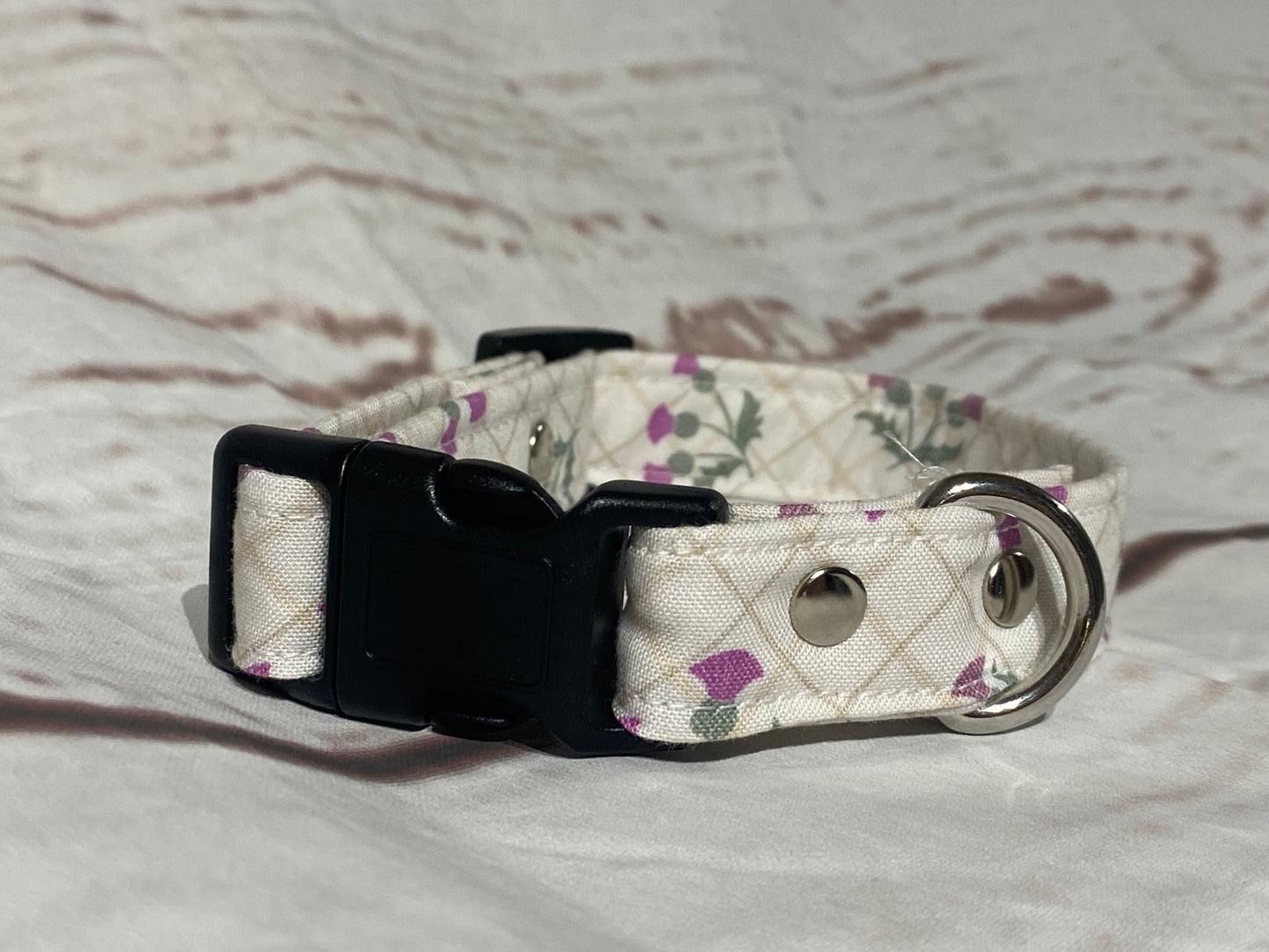 Dog Collar  - Ivory tartan / Plaid with Thistle design