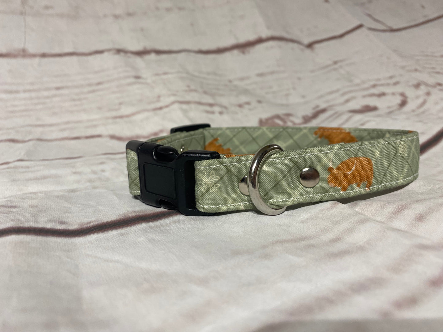 Dog Collar  - Green Highland Coo design