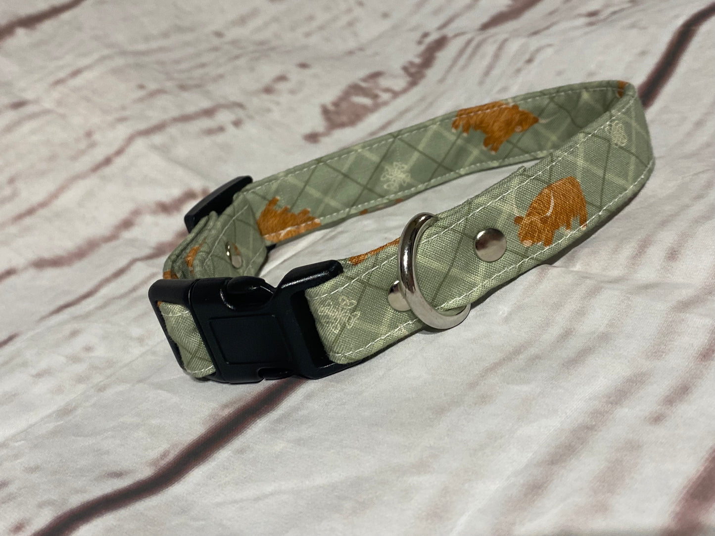 Dog Collar  - Green Highland Coo design