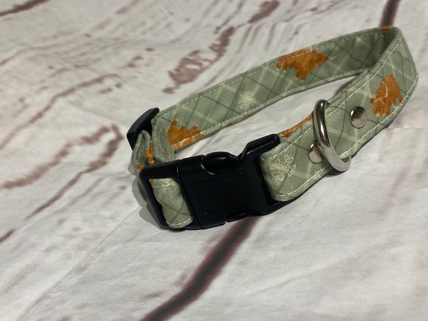 Dog Collar  - Green Highland Coo design