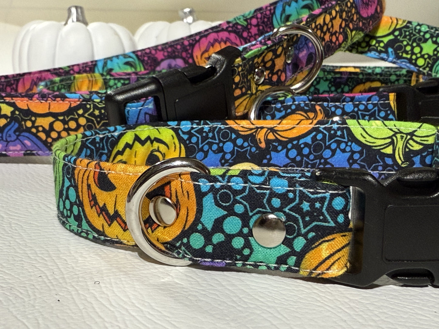 Dog Collar  - bright multicolour Pumpkin halloween design