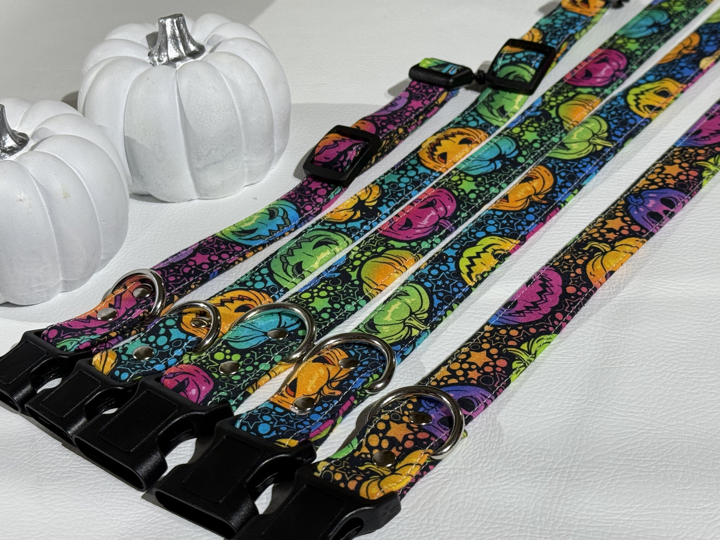 Dog Collar  - bright multicolour Pumpkin halloween design