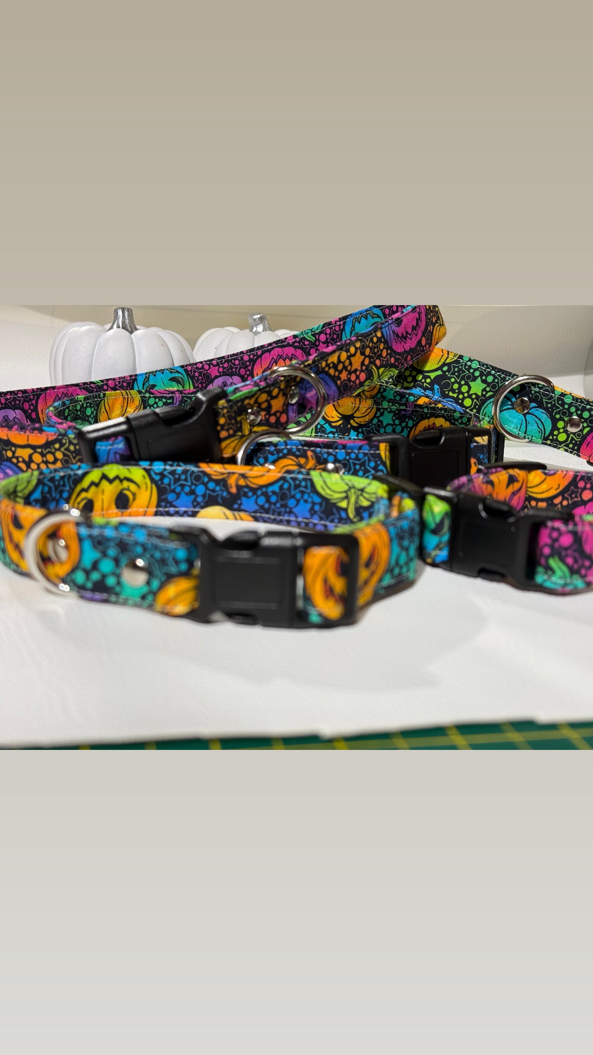 Dog Collar  - bright multicolour Pumpkin halloween design